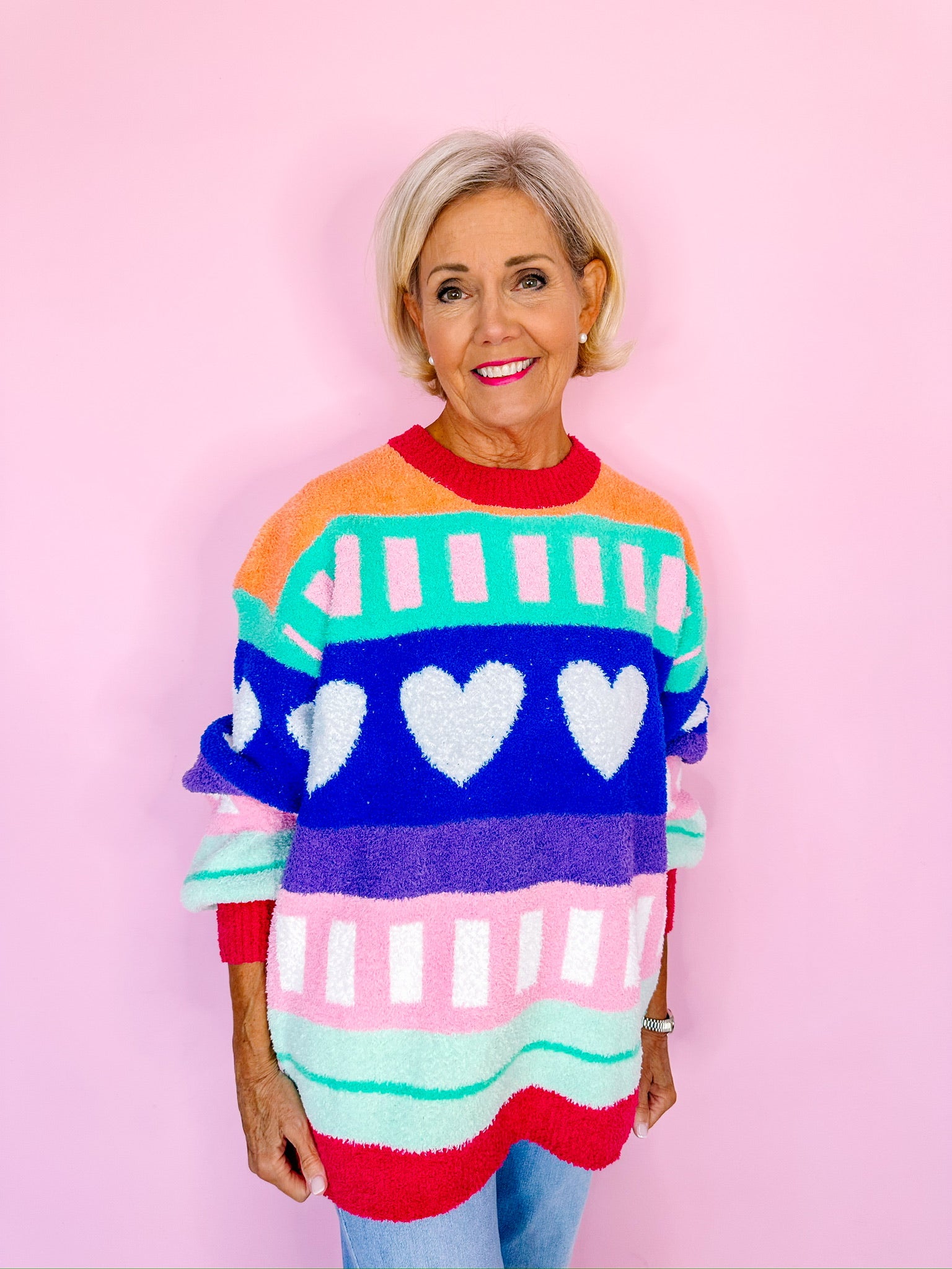 KIND HEART COLORBLOCK STRIPE SWEATER