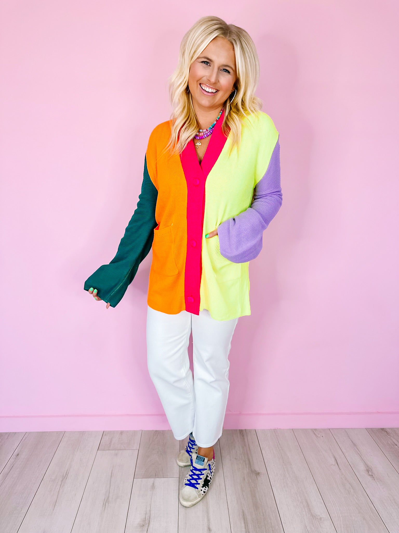 NICOLE NEON COLORBLOCK CARDIGAN