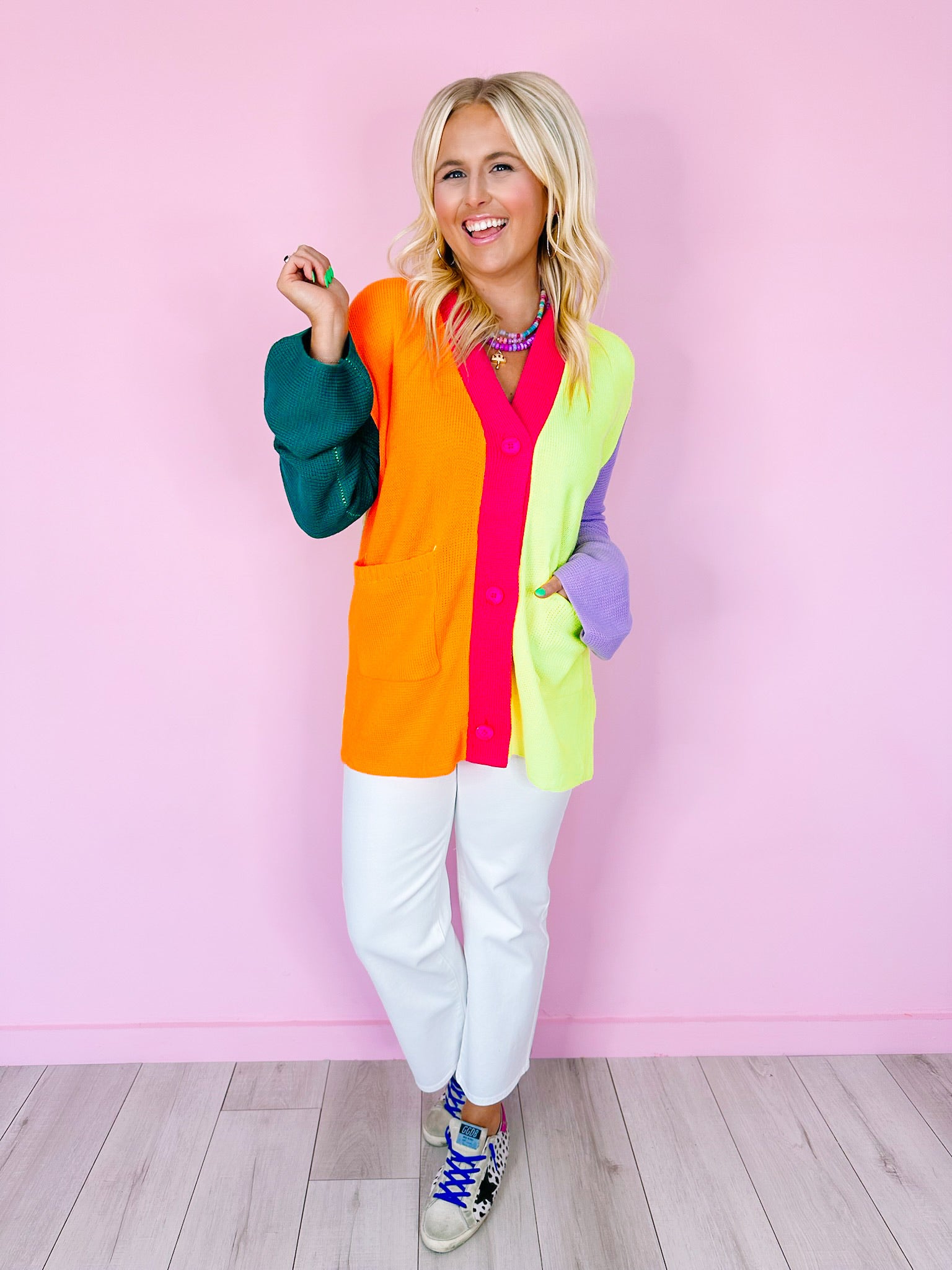 NICOLE NEON COLORBLOCK CARDIGAN