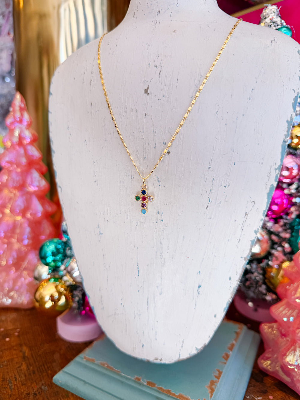 BAILEY BUBBLE CROSS NECKLACE - MULTI