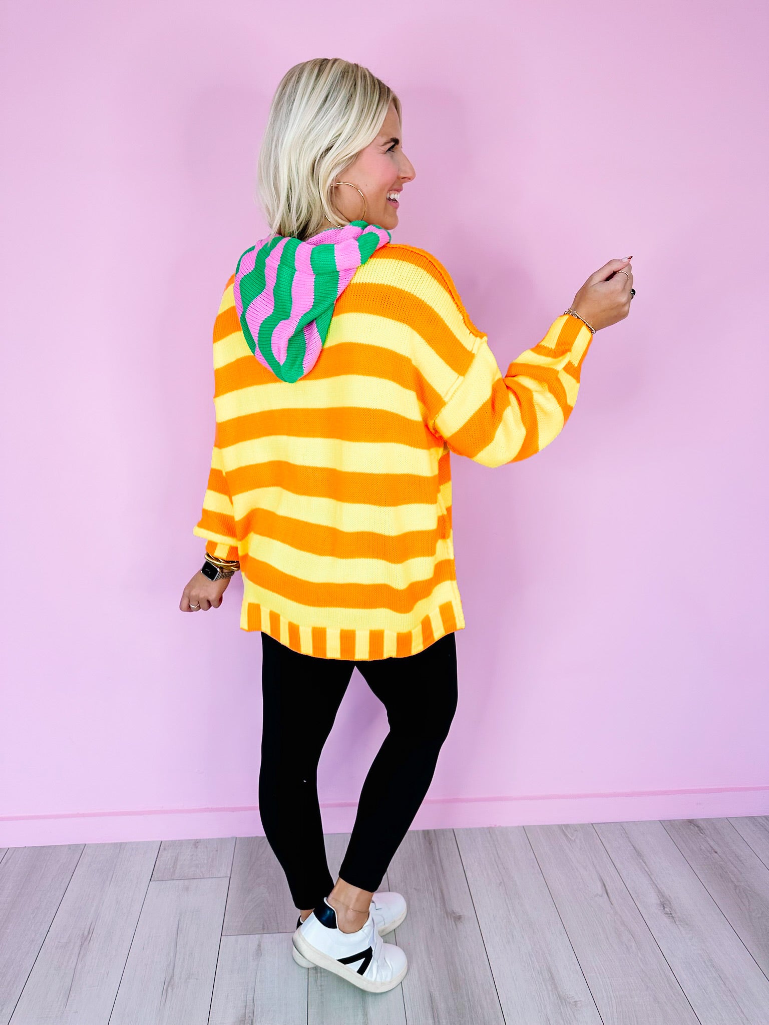 FULL OF JOY STRIPE SWEATER HOODIE - ORANGE/YELLOW