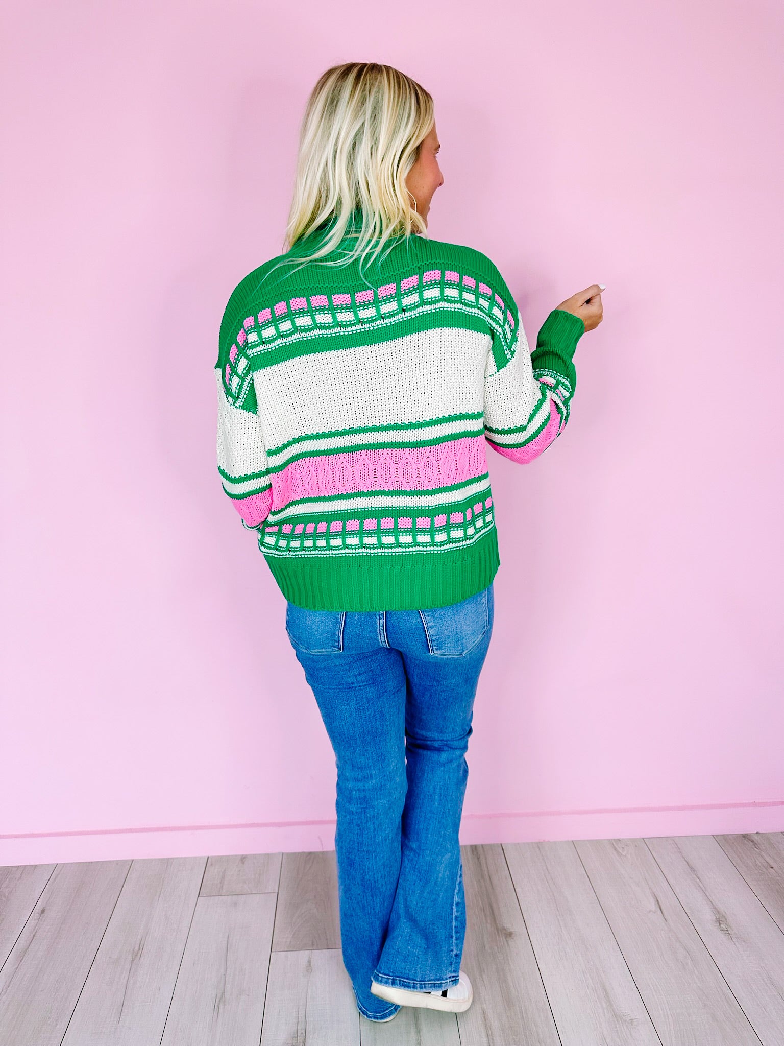 GRAND IN GREEN STRIPE KNIT SWEATER