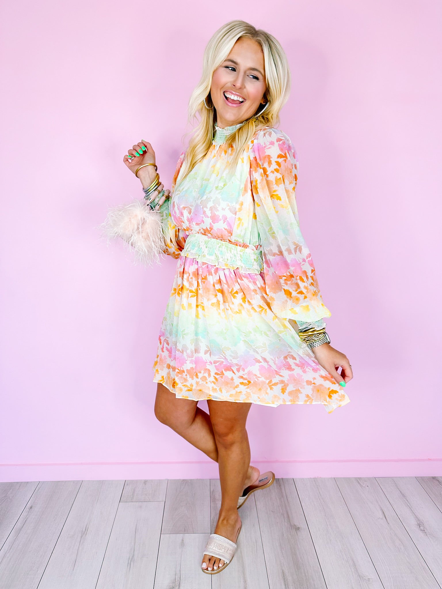 SUNSET ROSES SMOCKED DRESS