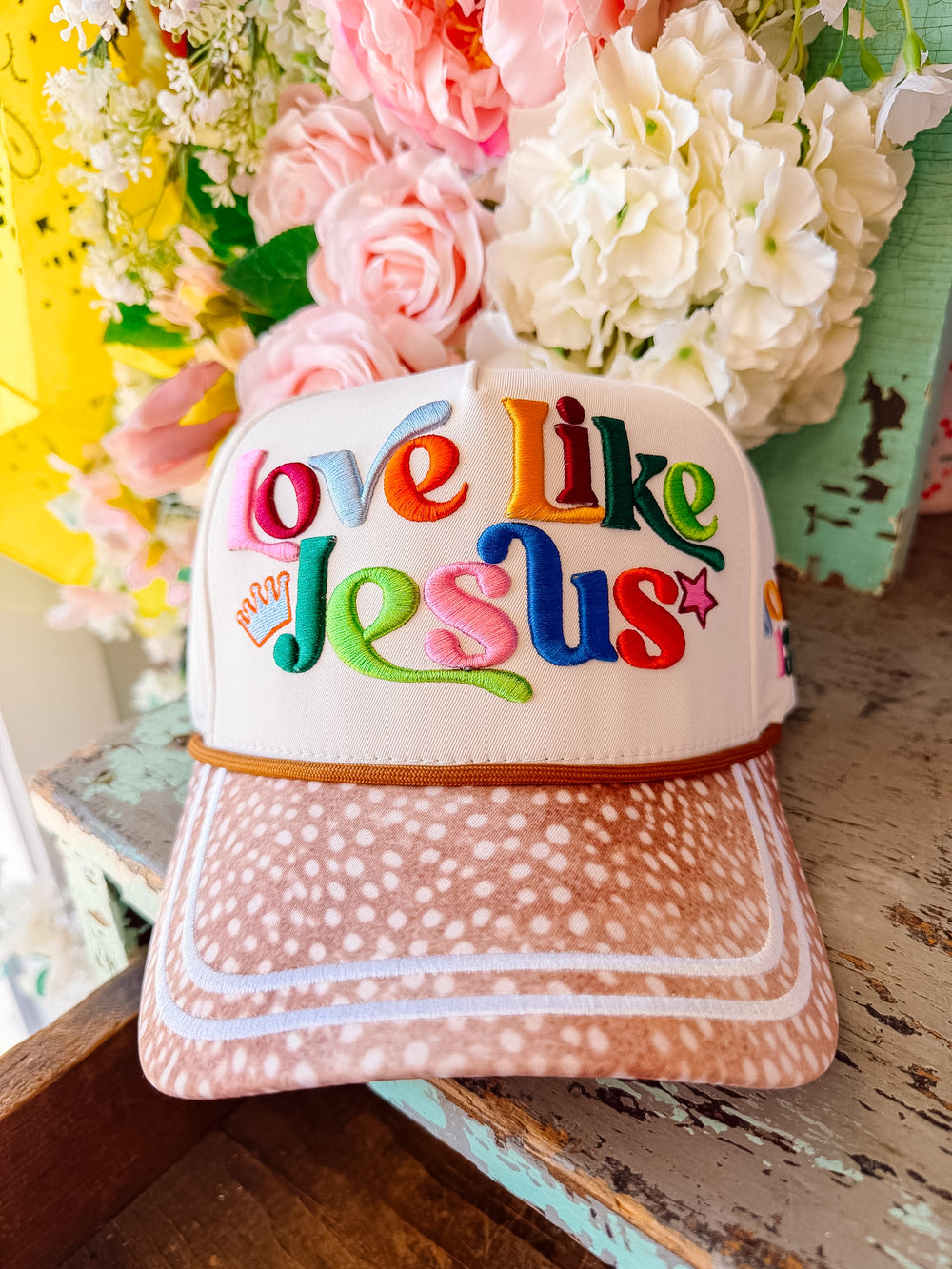 LOVE LIKE JESUS FAWN CANVAS TRUCKER HAT