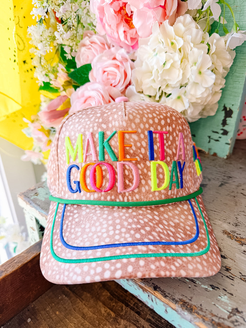 MAKE IT A GOOD DAY FAWN CANVAS TRUCKER HAT