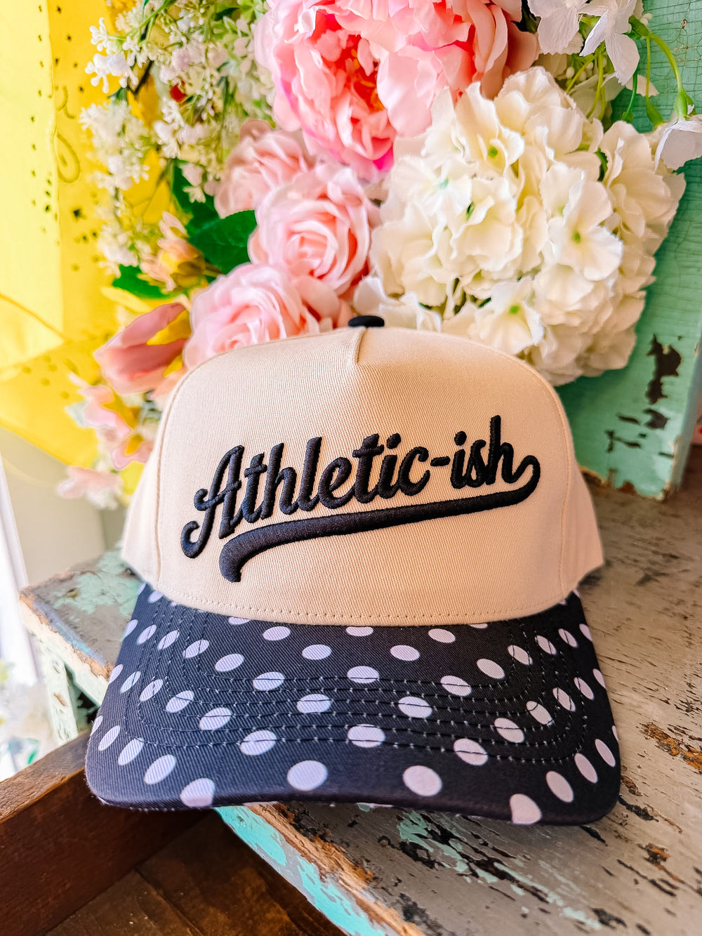 ATHLETIC-ISH POLKA DOT CANVAS TRUCKER HAT
