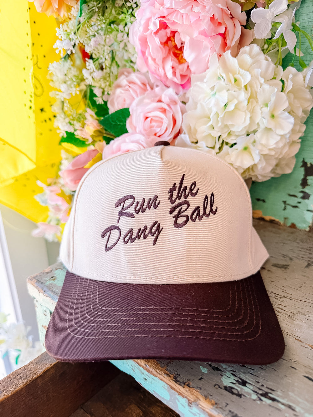 RUN THE DANG BALL CANVAS TRUCKER HAT - BROWN