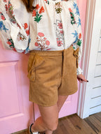 BOW MUCH FUN SUEDE SHORTS - BROWN