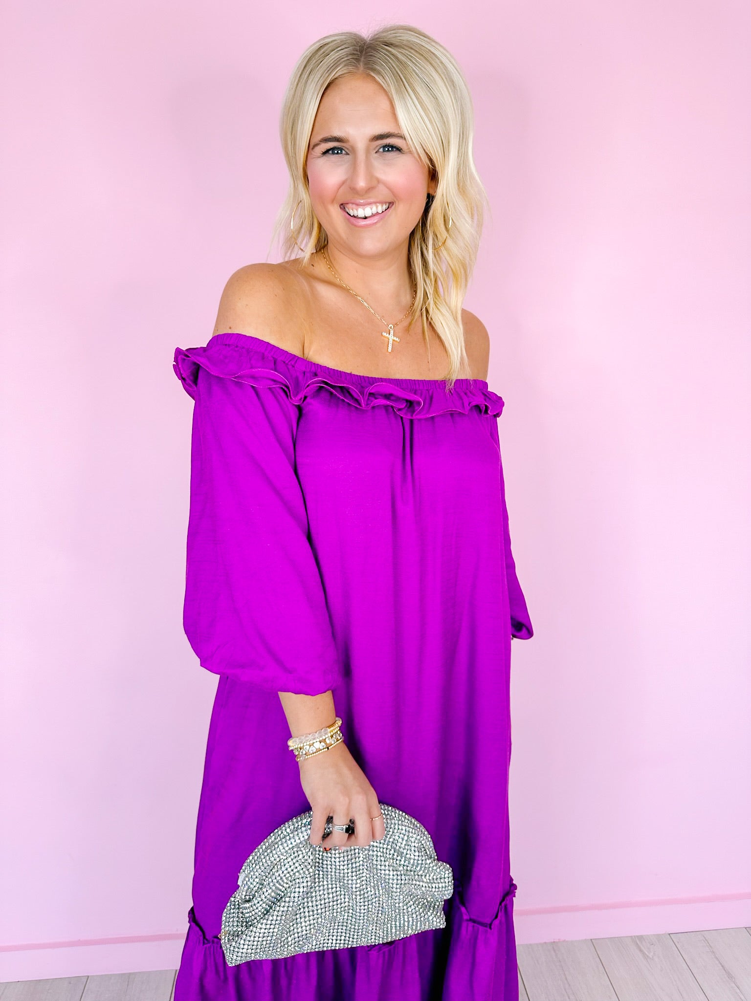 WHIRL AROUND RUFFLE MIDI DRESS - ORCHID