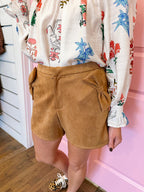 BOW MUCH FUN SUEDE SHORTS - BROWN