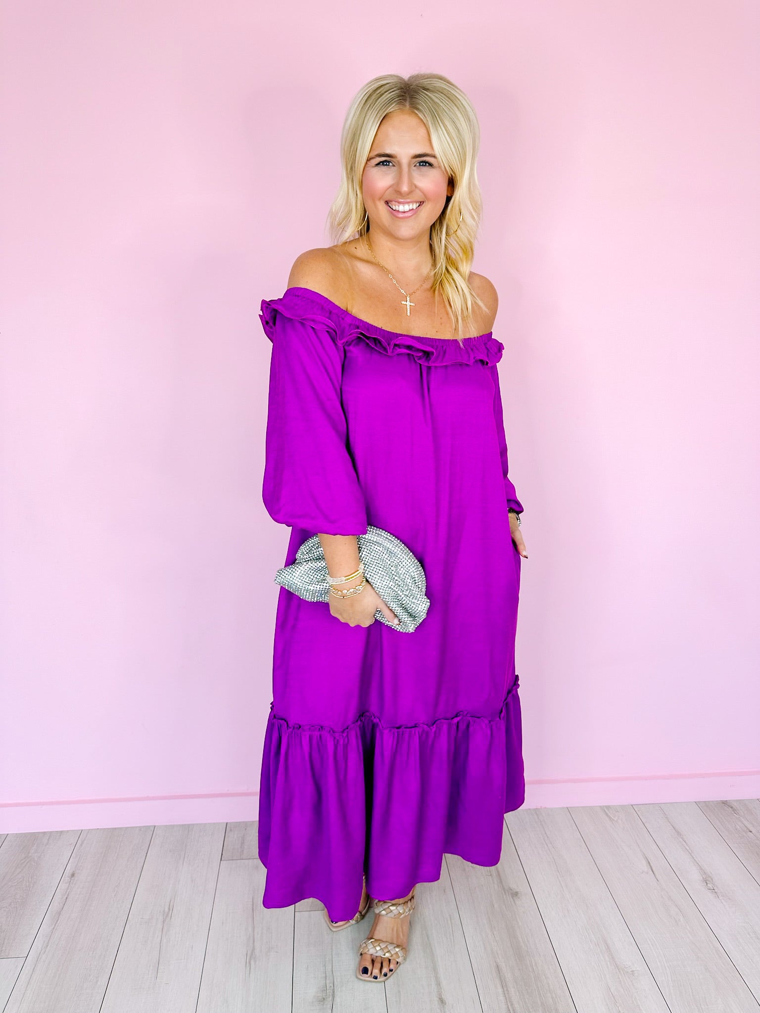 WHIRL AROUND RUFFLE MIDI DRESS - ORCHID