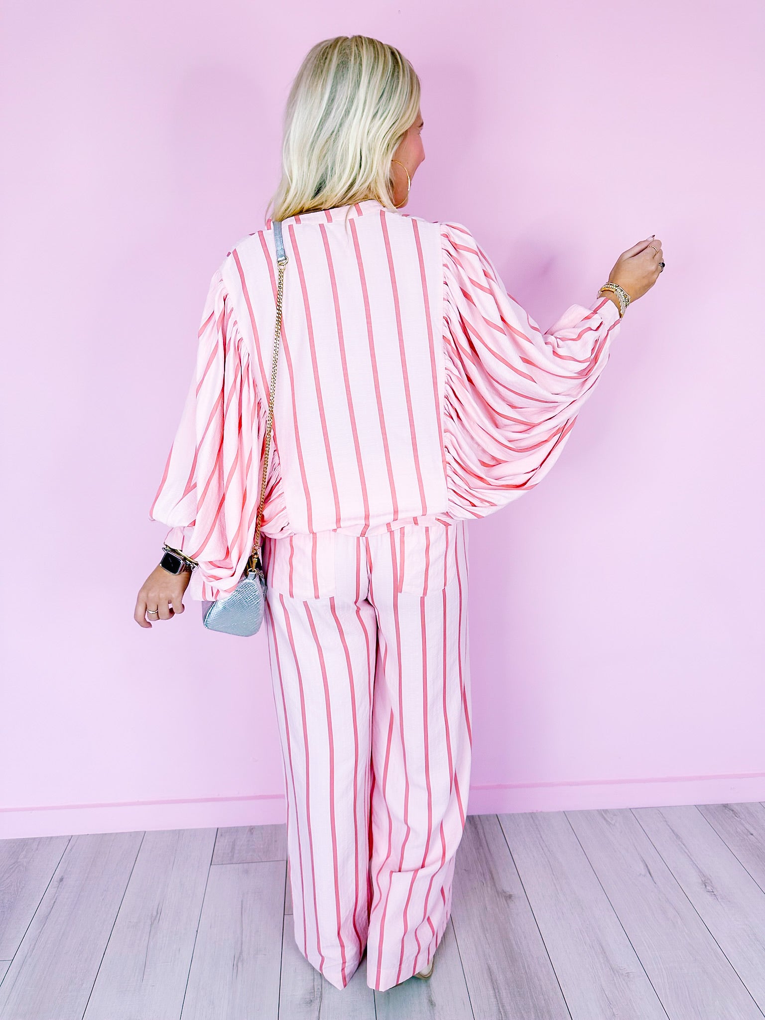 STRIPED TO PERFECTION WIDE LEG PANTS - PINK