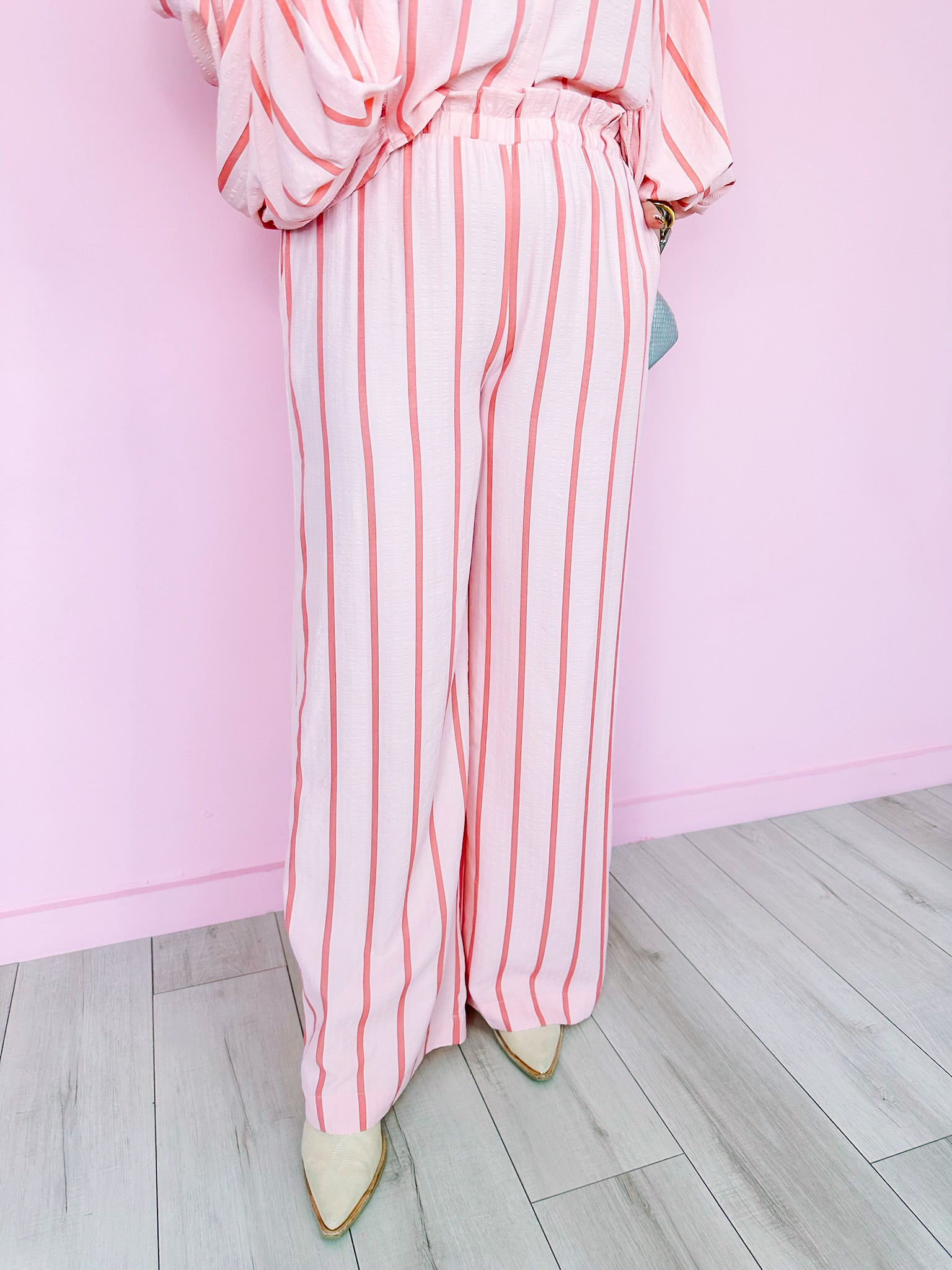 STRIPED TO PERFECTION WIDE LEG PANTS - PINK