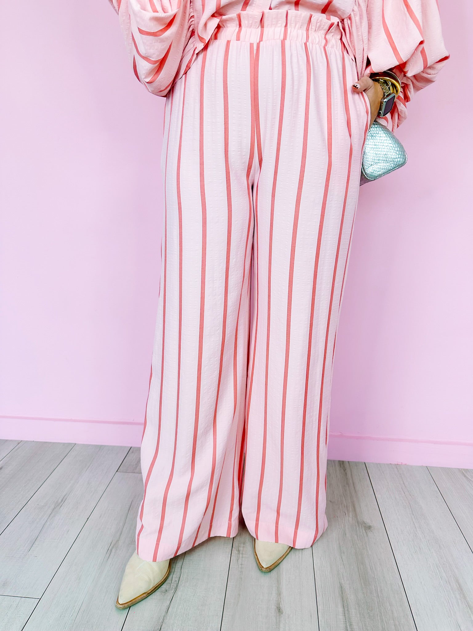 STRIPED TO PERFECTION WIDE LEG PANTS - PINK