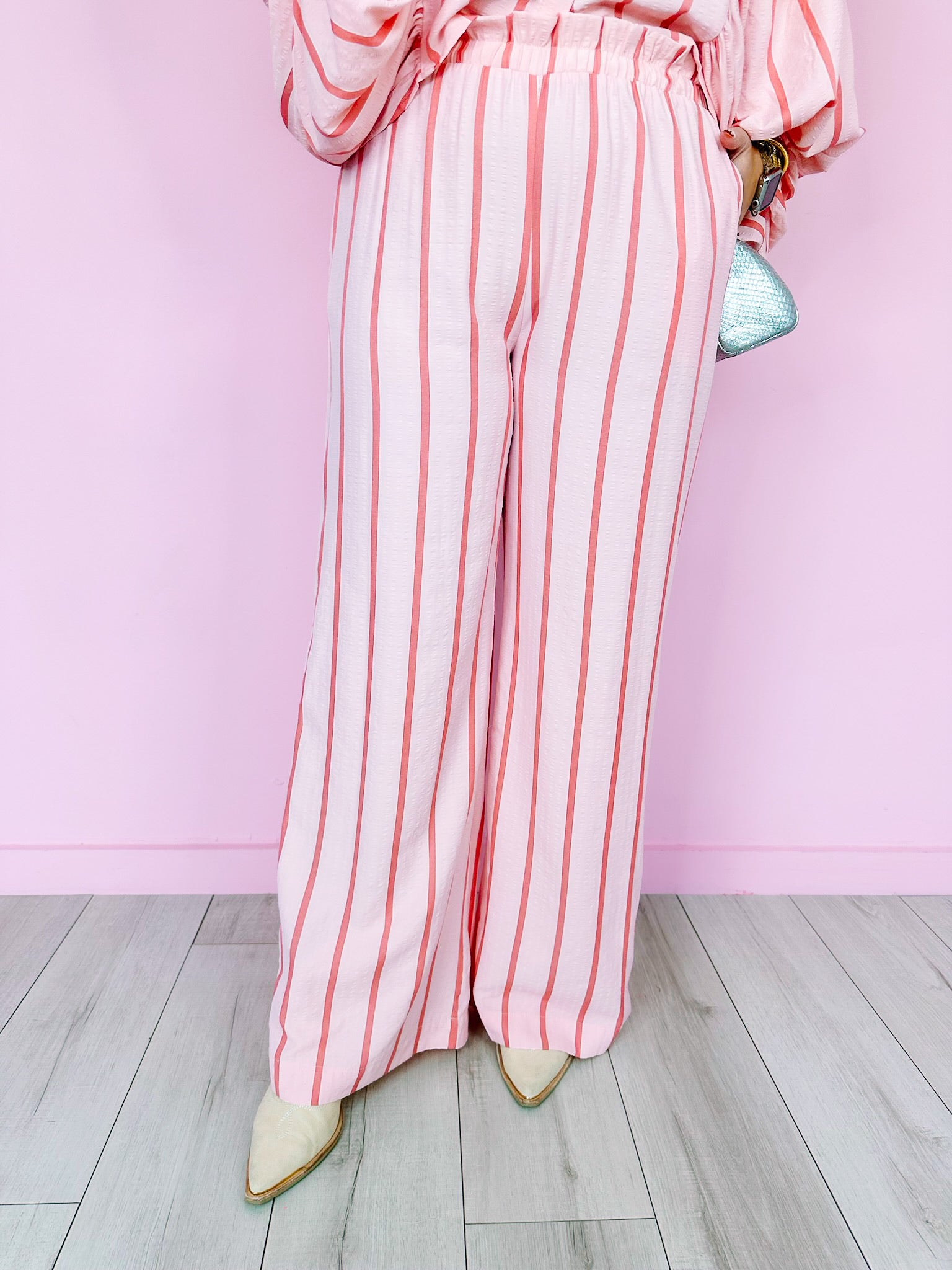 STRIPED TO PERFECTION WIDE LEG PANTS - PINK