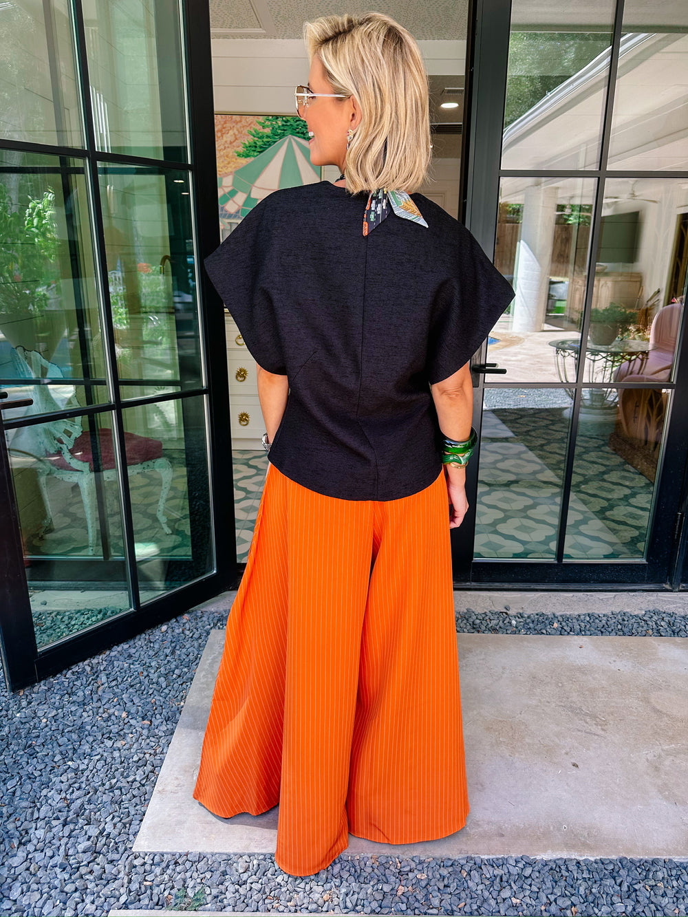 CHATEAU PINSTRIPE WIDE LEG PANTS - ORANGE