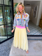 DAHLIA FLORAL EMBROIDERED STITCH TRIM DENIM JACKET