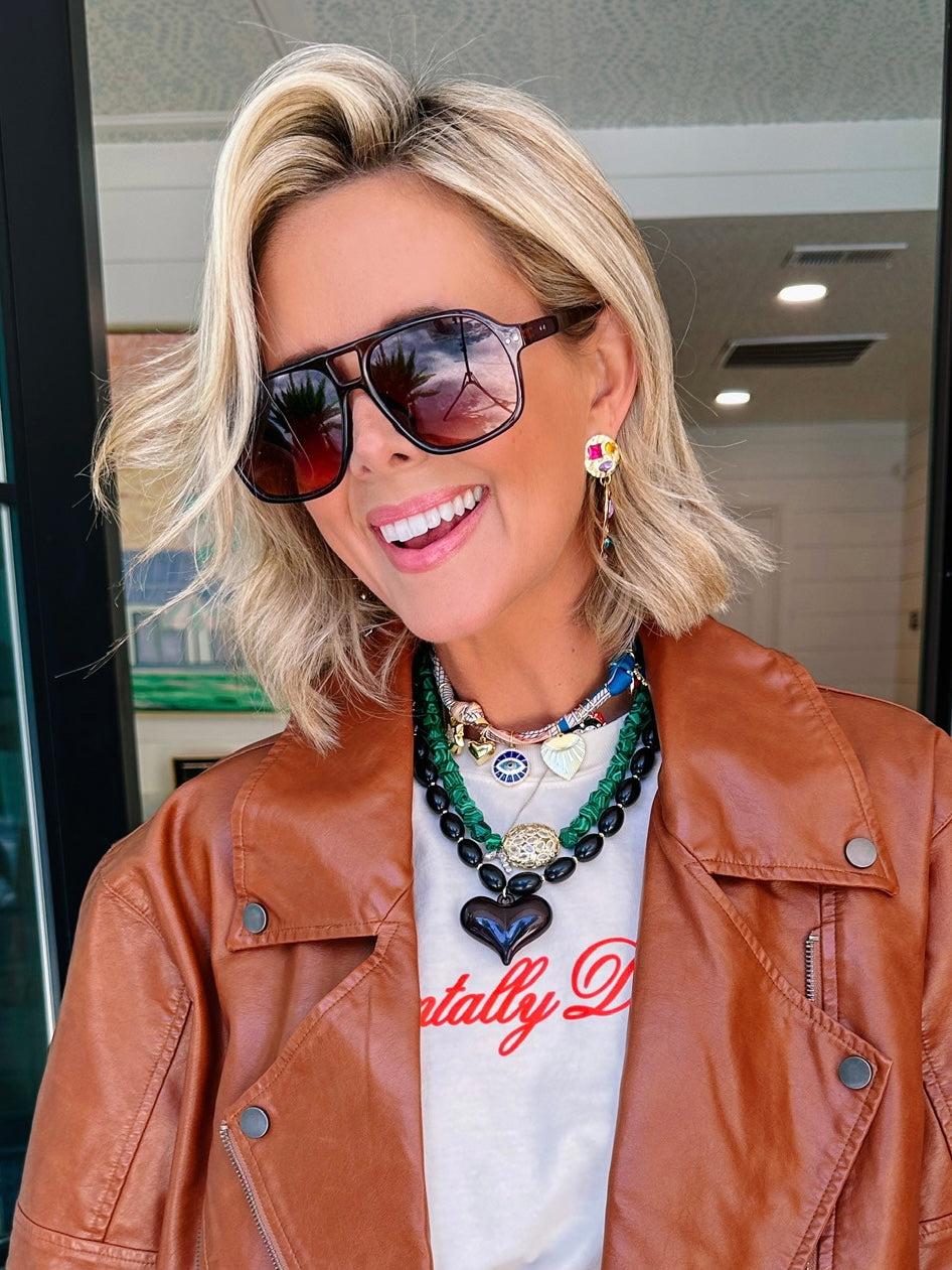 ALYSSA AVIATOR SUNGLASSES - BROWN