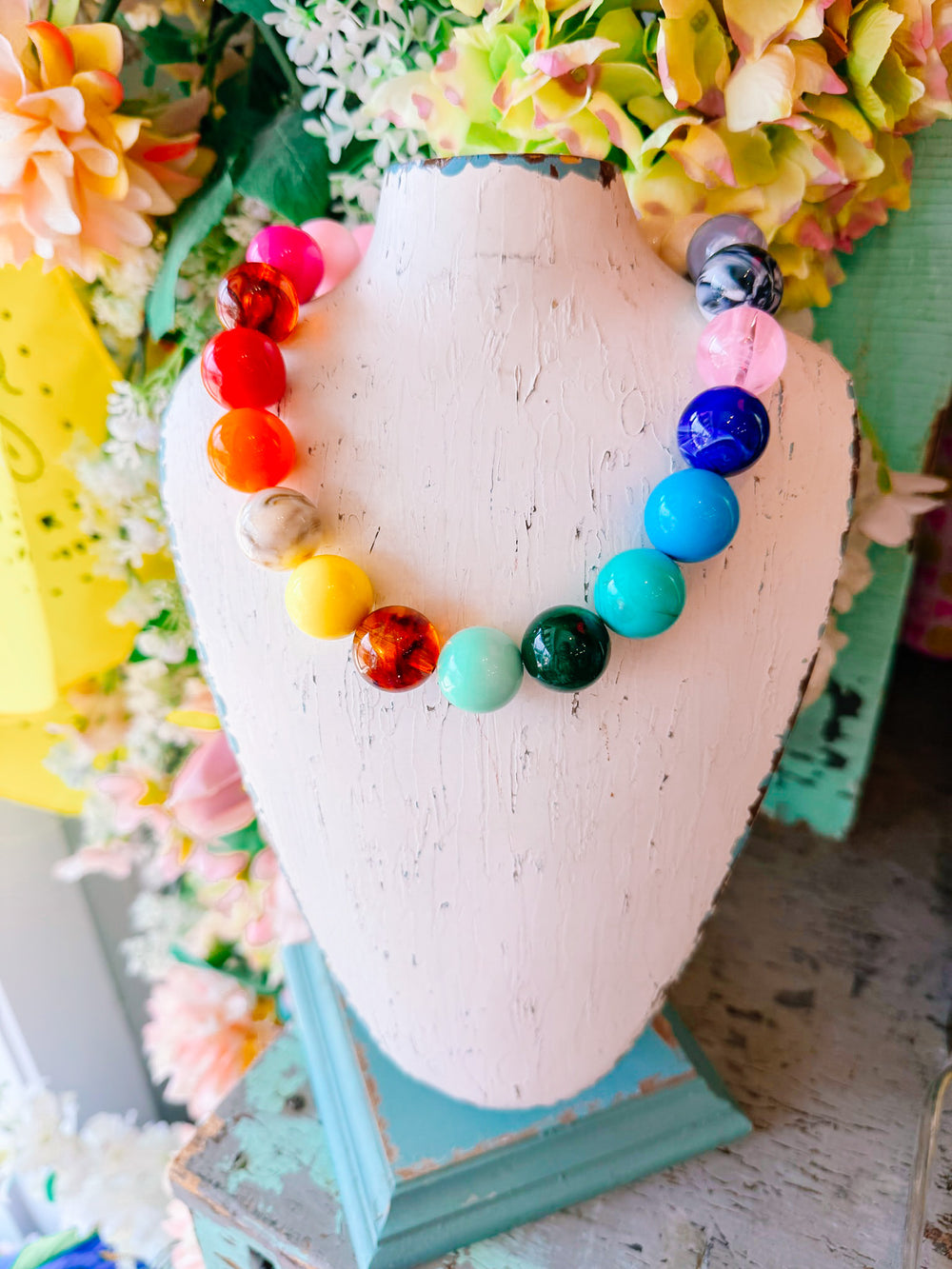 BAILEY BOLD BAUBLE BEADED NECKLACE - RAINBOW