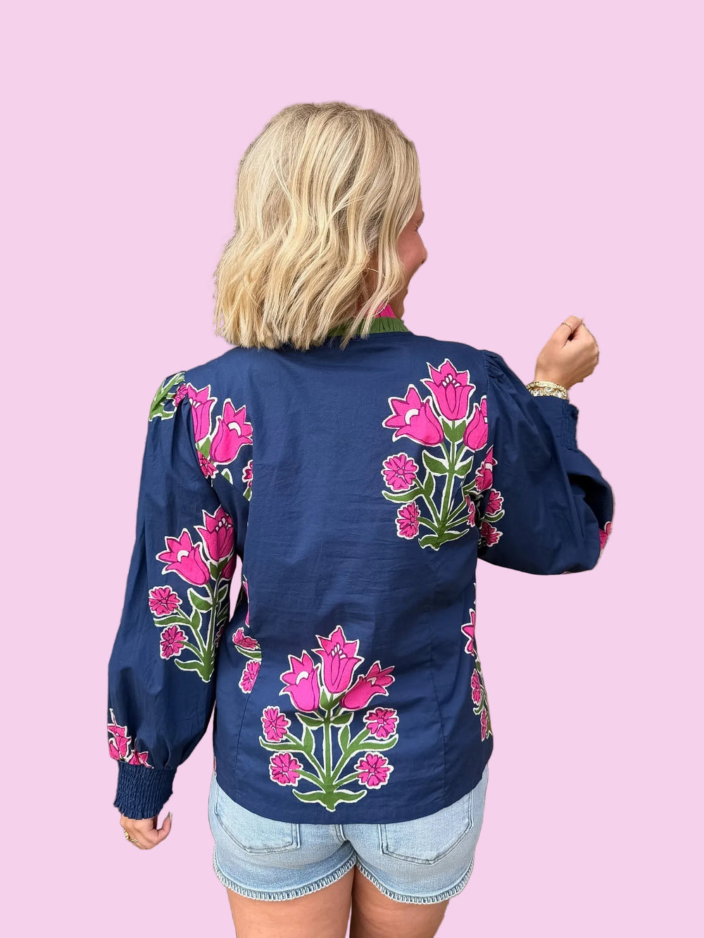 KEEP MOVING FORWARD FLORAL BUTTON UP TOP - NAVY