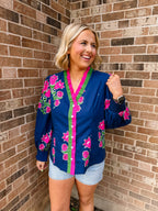 KEEP MOVING FORWARD FLORAL BUTTON UP TOP - NAVY