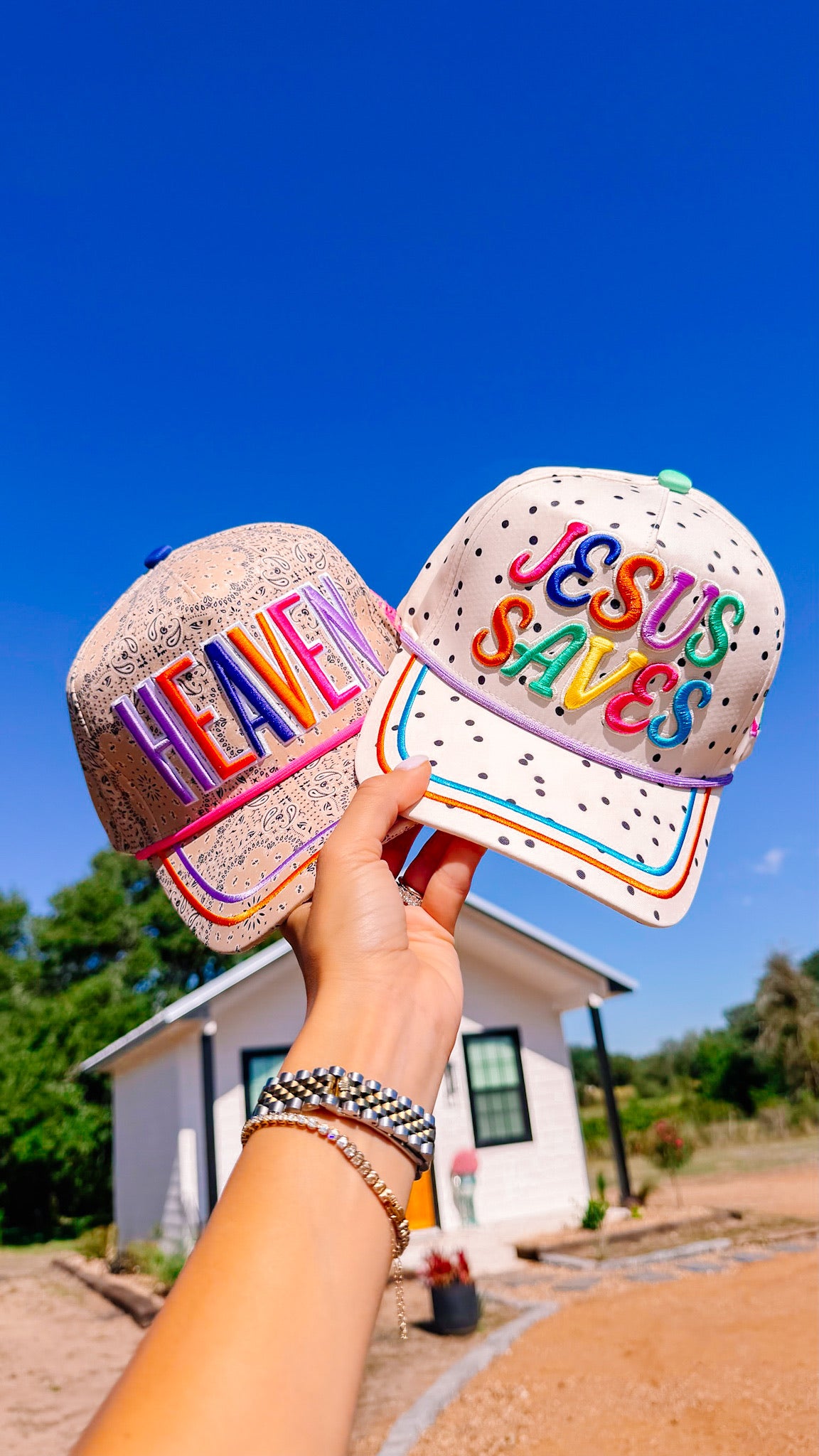 JESUS SAVES POLKA DOT CANVAS TRUCKER HAT