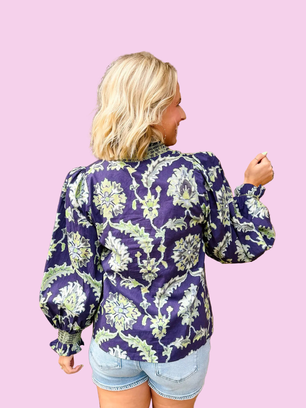 FLORAL FORCE LONG SLEEVE TOP - NAVY