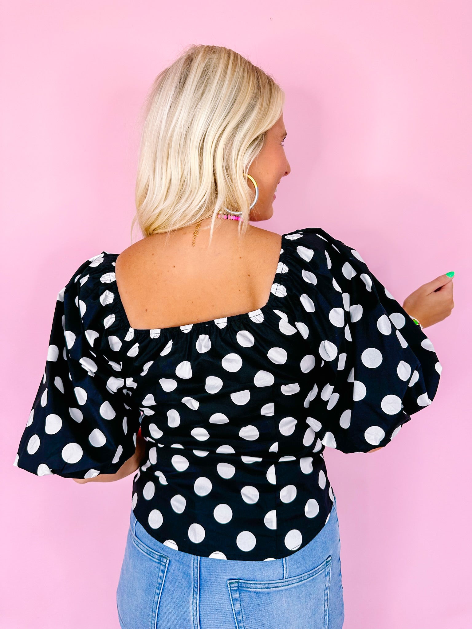 PRESH POLKA DOT PUFF SLEEVE TOP - BLACK