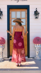 MORE THAN MEETS THE EYE POLKA DOT SHEER MIDI DRESS - BURGUNDY