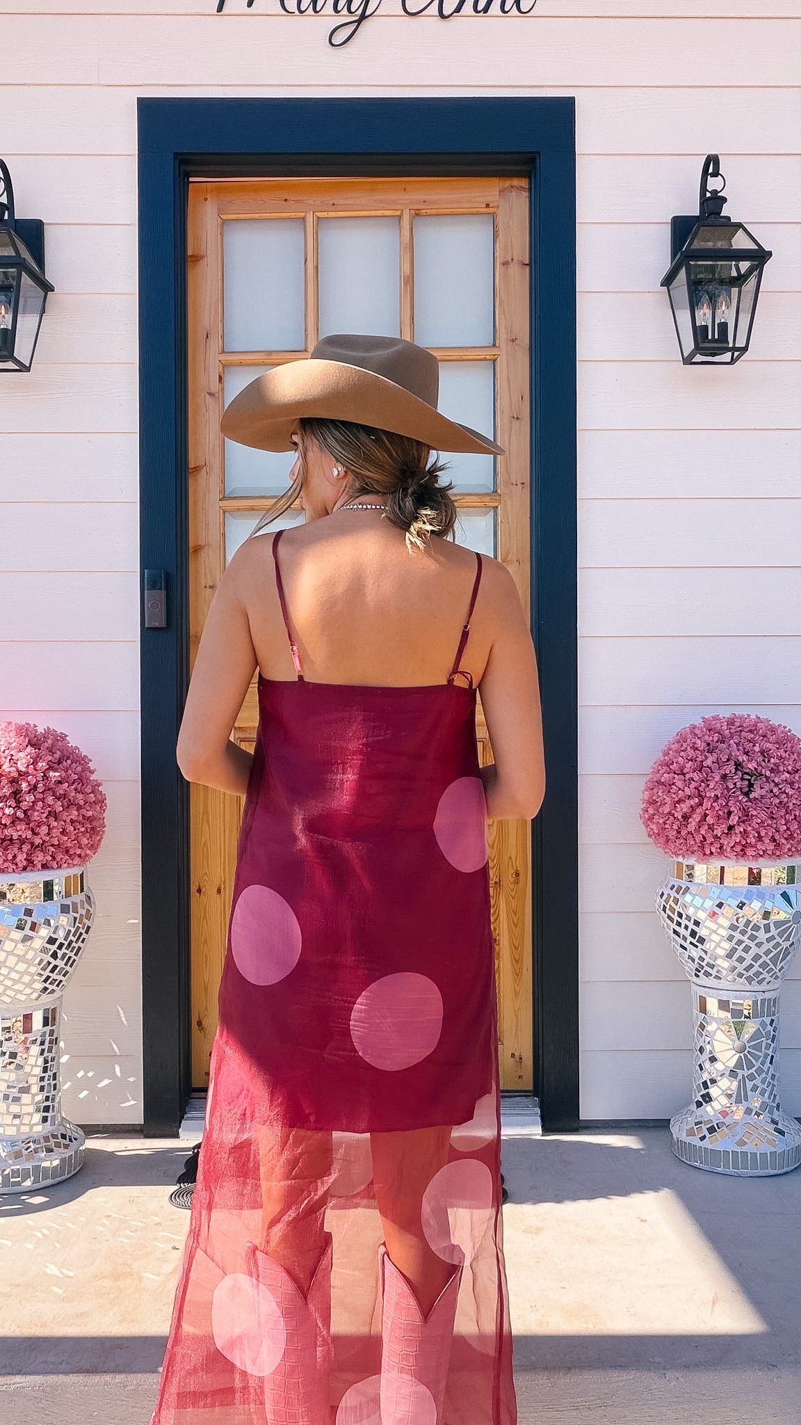MORE THAN MEETS THE EYE POLKA DOT SHEER MIDI DRESS - BURGUNDY
