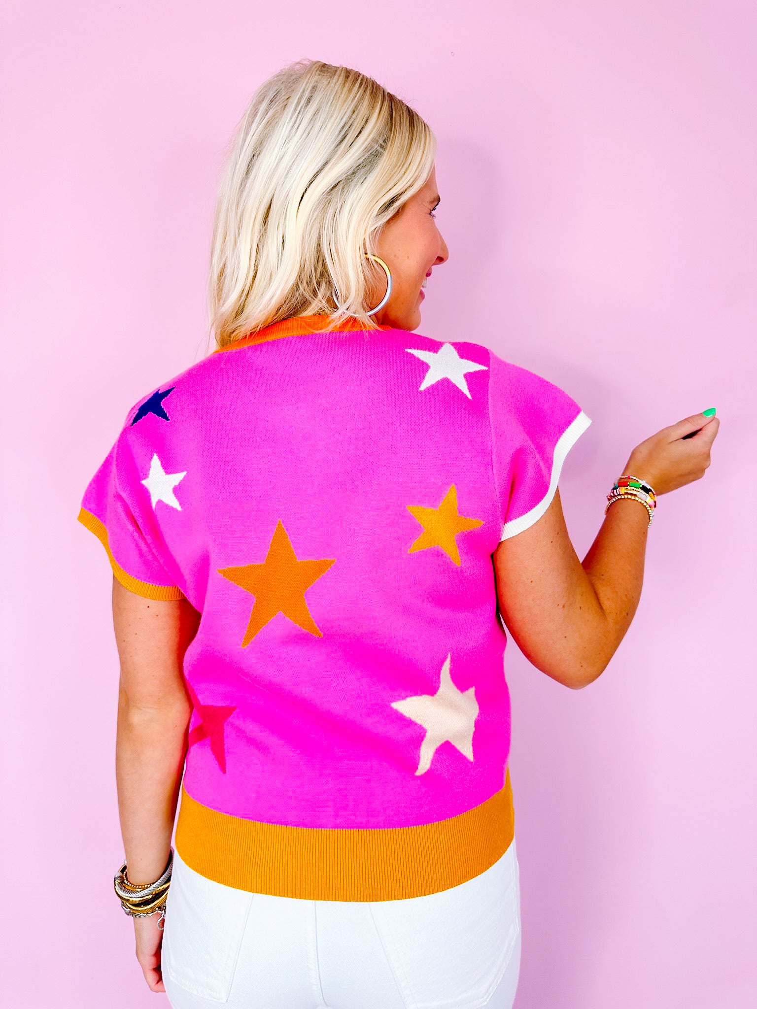 STRIKING STARS SWEATER TOP - PINK