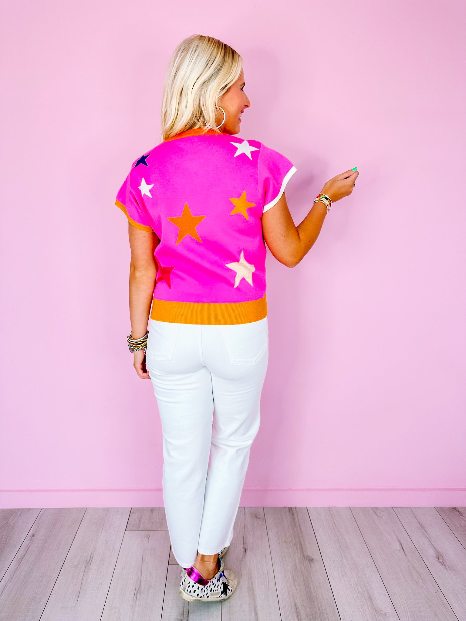 STRIKING STARS SWEATER TOP - PINK