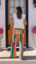 HOLIDAY HUES LACE TRIM STRIPE JEANS