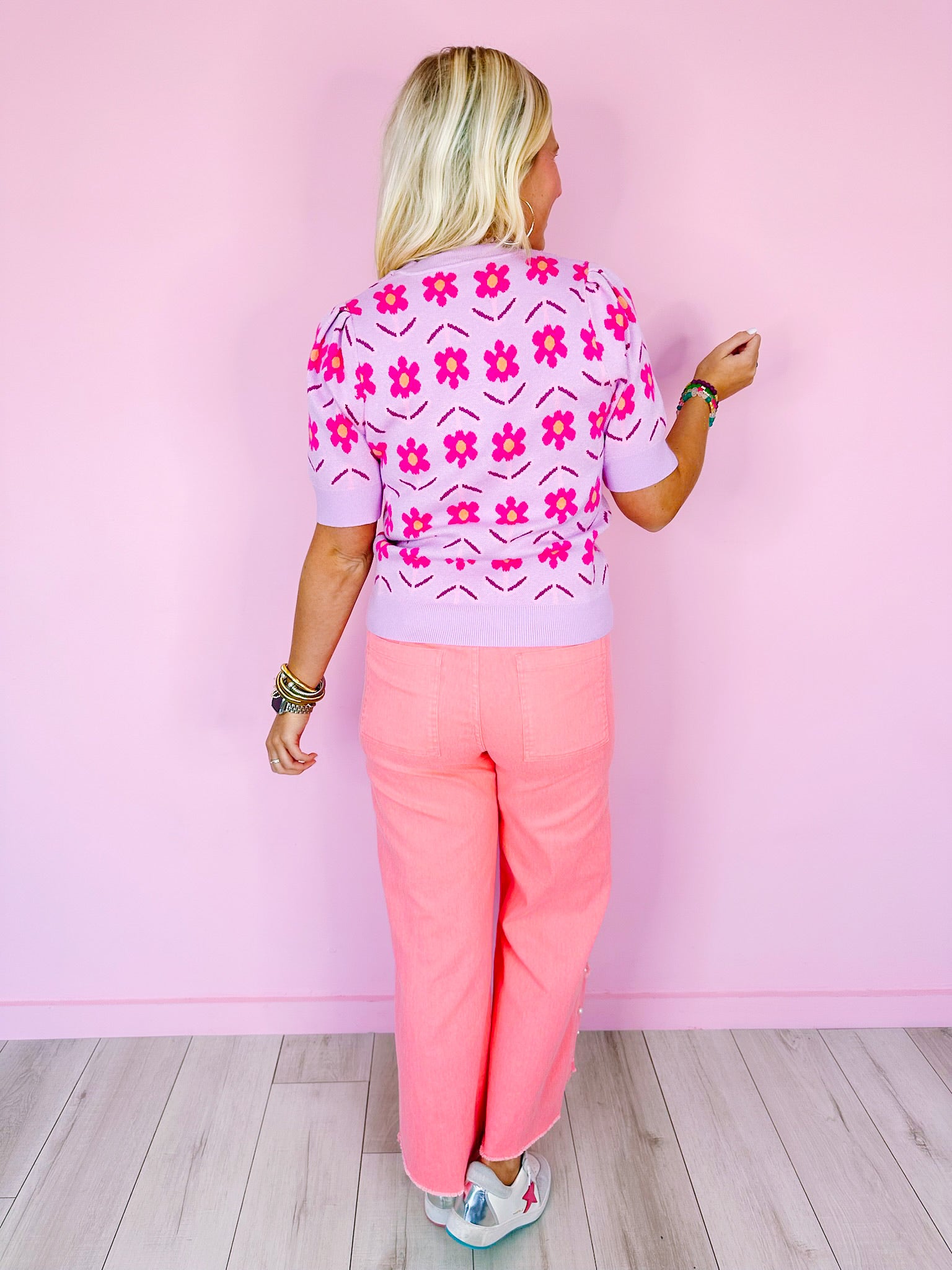 WATCH ME BLOOM FLORAL SWEATER TOP - ORCHID