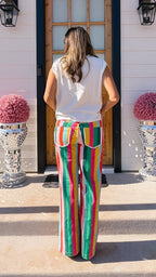 HOLIDAY HUES LACE TRIM STRIPE JEANS