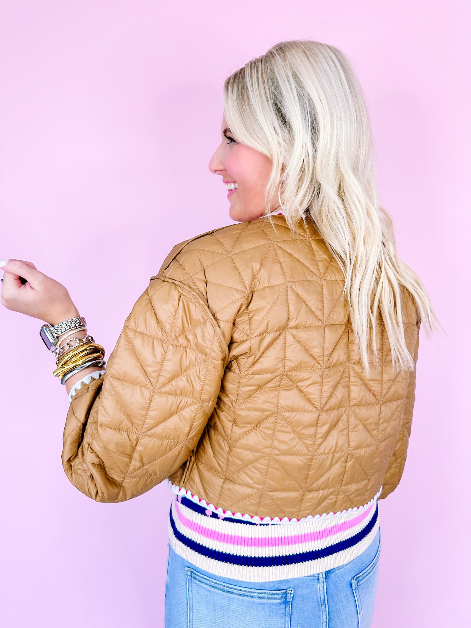 LULU REVERSIBLE QUILTED JACKET - PINK/BROWN