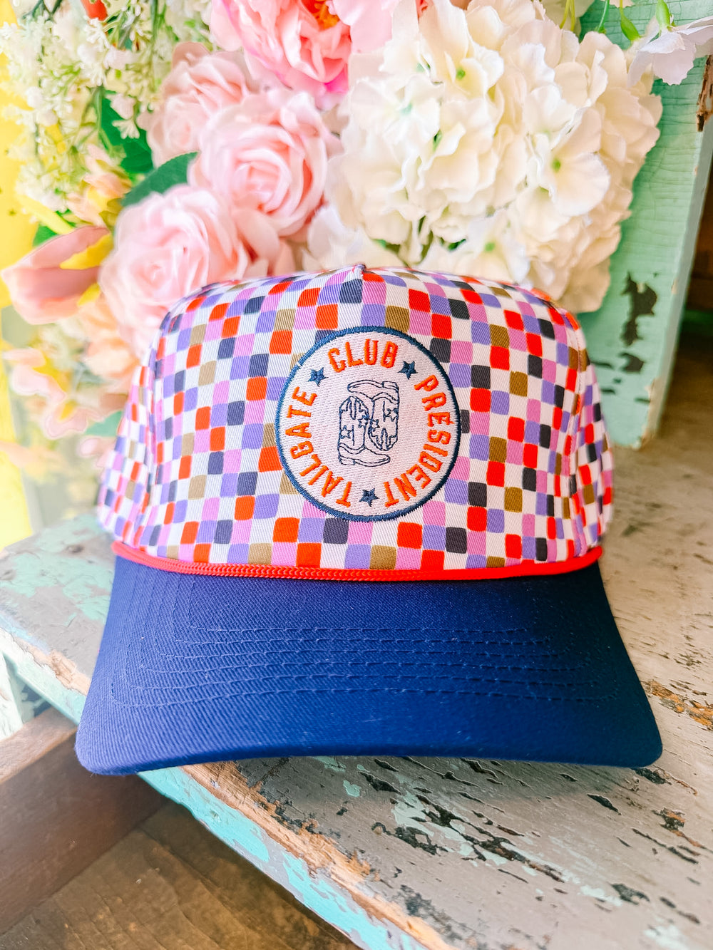 TAILGATE PRESIDENT CHECKERED CANVAS TRUCKER HAT - NAVY