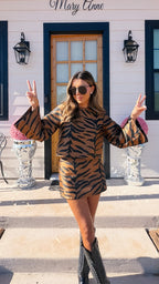 ALL EYES ON ME TIGER SKIRT SET - BROWN/BLACK