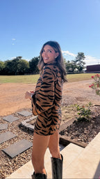 ALL EYES ON ME TIGER SKIRT SET - BROWN/BLACK
