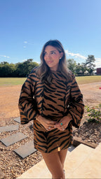 ALL EYES ON ME TIGER SKIRT SET - BROWN/BLACK