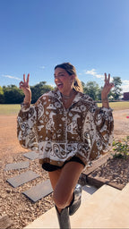 COSMIC COWGIRL SILKY BUTTON UP TOP - BROWN