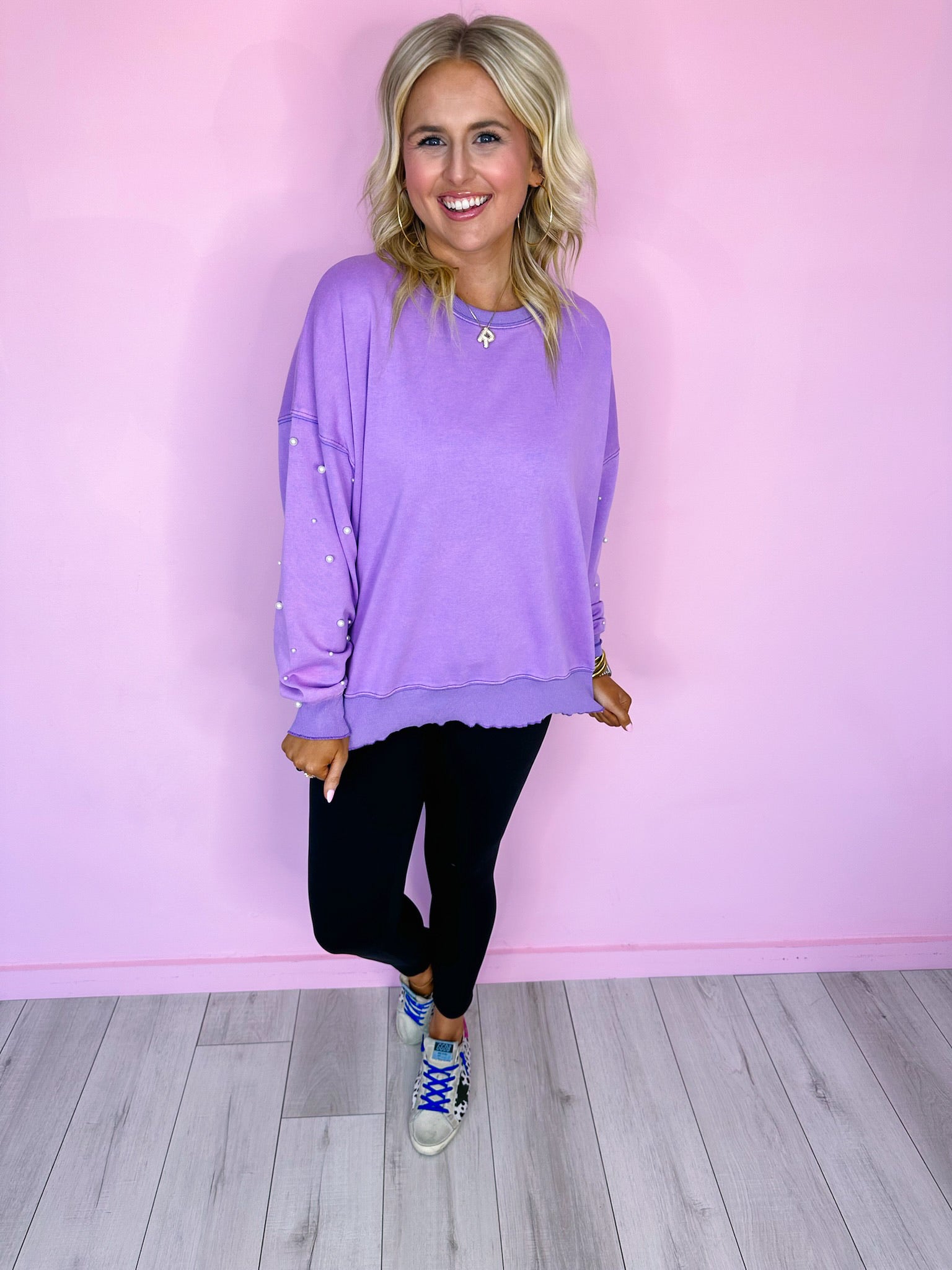 PEARLFECTION WASHED SWEATSHIRT - PURPLE