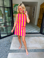 WHITNI BOLD STRIPE SKIRT SET - ORANGE/PINK