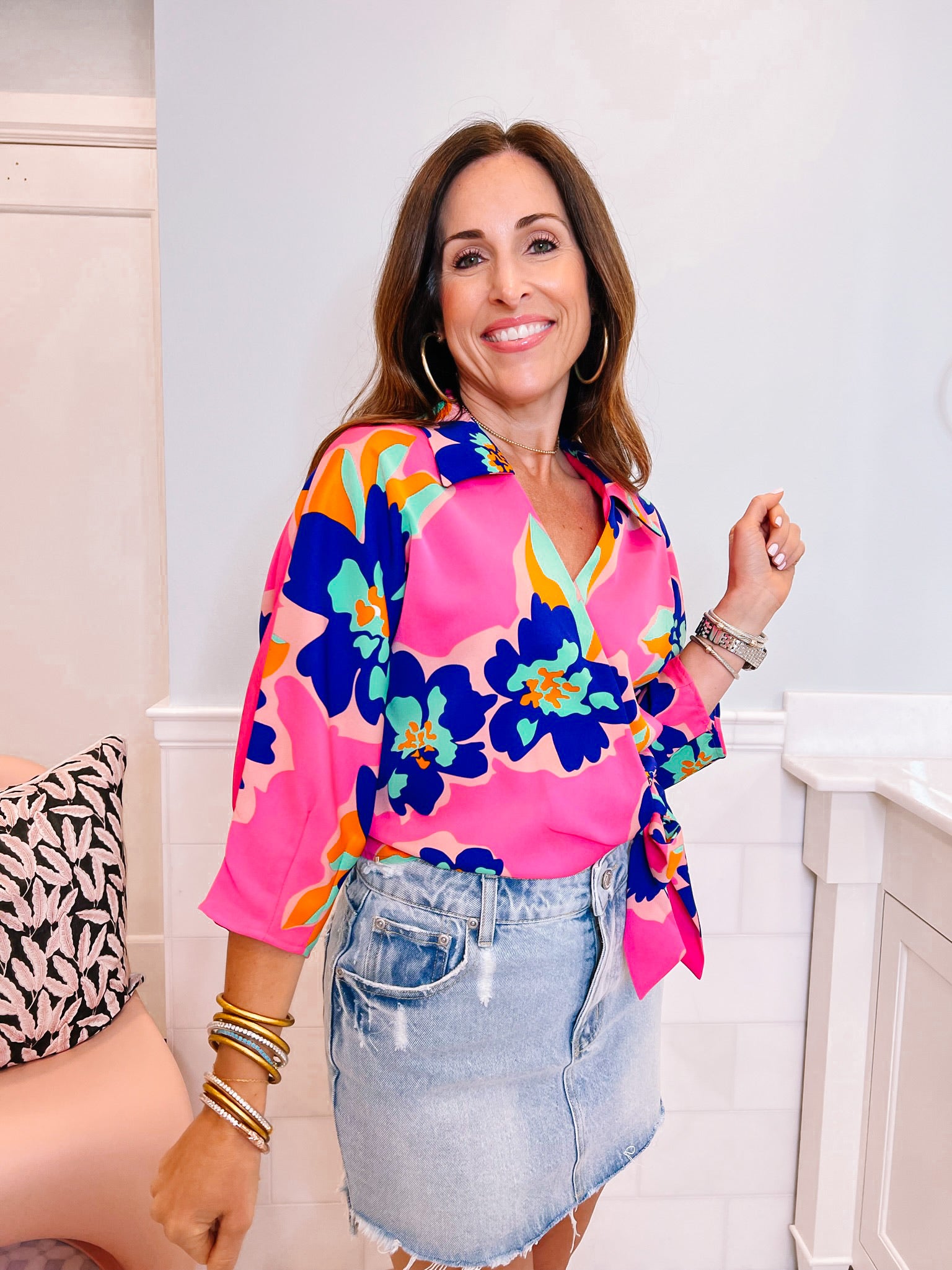 FLIRTY IN FLORALS WRAP TOP - PINK