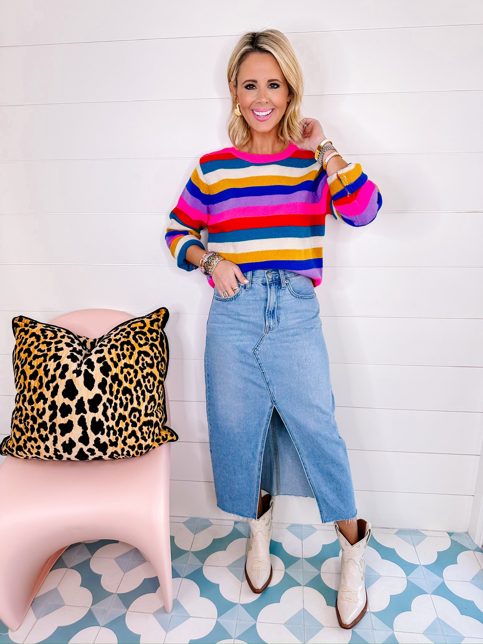 SAFE TO SAY STRIPE SCALLOP SWEATER - PINK