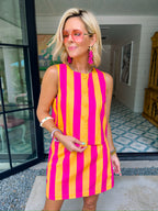 WHITNI BOLD STRIPE SKIRT SET - ORANGE/PINK