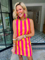 WHITNI BOLD STRIPE SKIRT SET - ORANGE/PINK