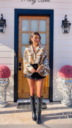 COSMIC COWGIRL SILKY BUTTON UP TOP - BROWN