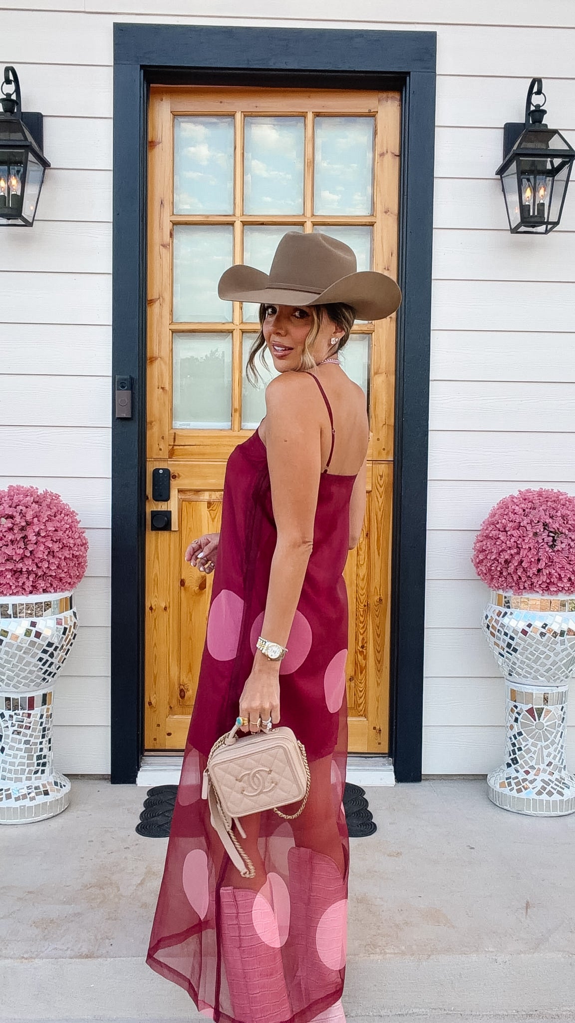 MORE THAN MEETS THE EYE POLKA DOT SHEER MIDI DRESS - BURGUNDY