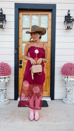 MORE THAN MEETS THE EYE POLKA DOT SHEER MIDI DRESS - BURGUNDY